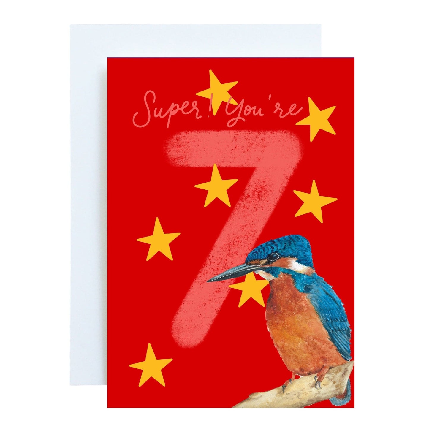 7 - Seventh birthday Card - Bright “Super! You’re 7” with kingfisher Cards And Hope Designs   