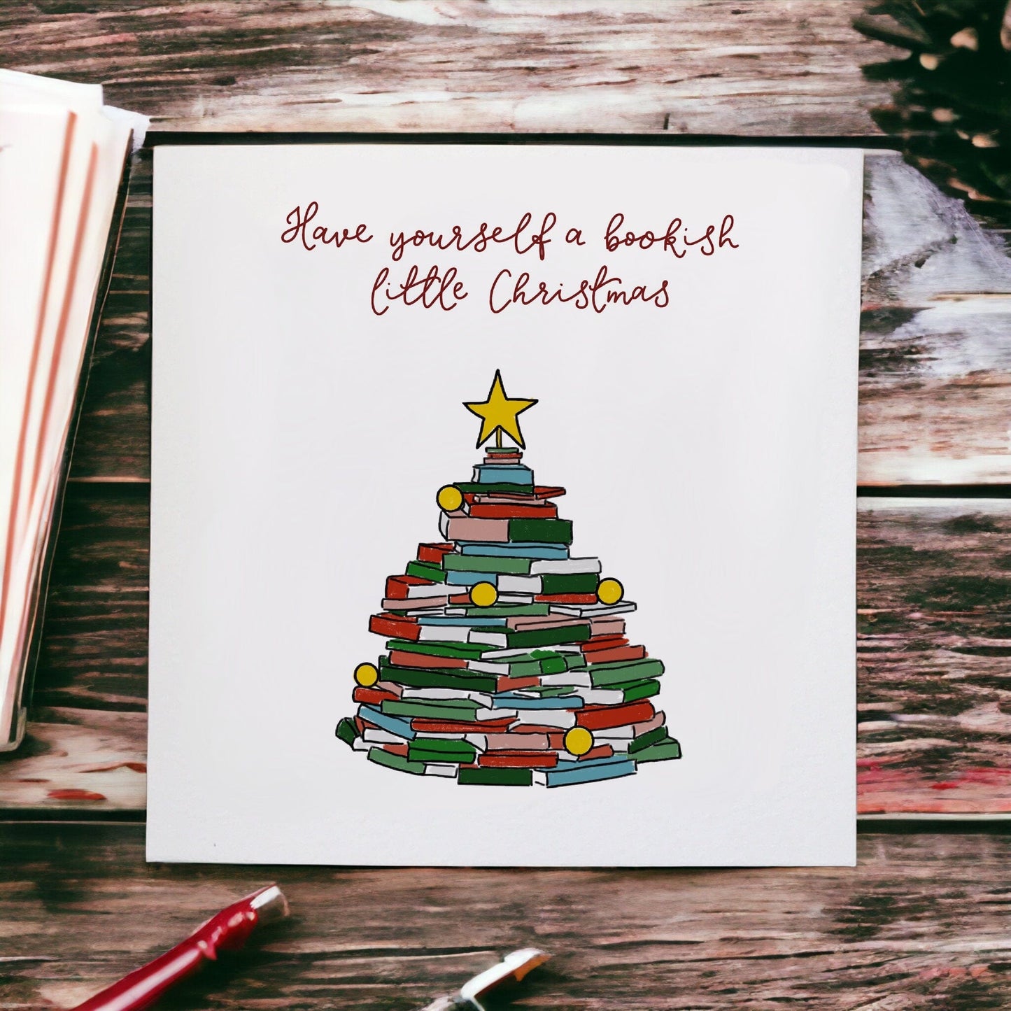 Have yourself a bookish little Christmas card Cards And Hope Designs   