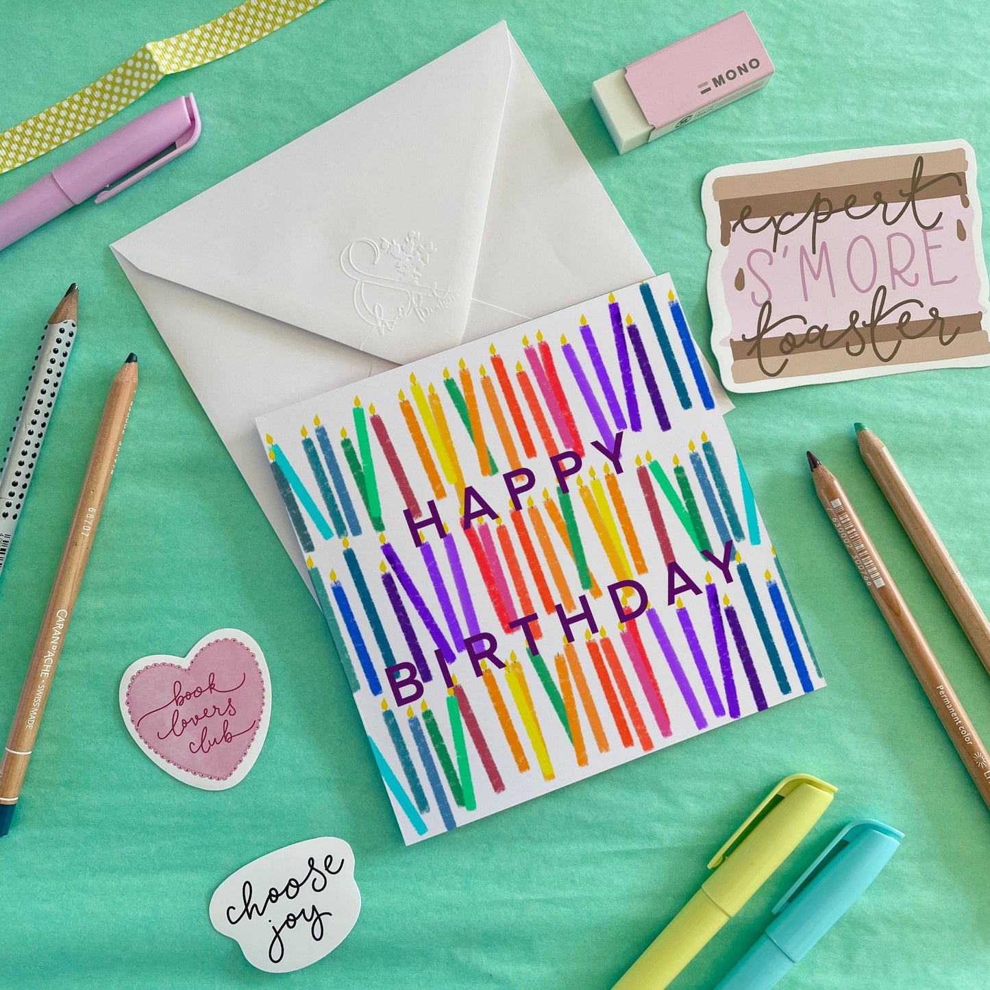 Happy birthday rainbow candles card And Hope Designs Cards