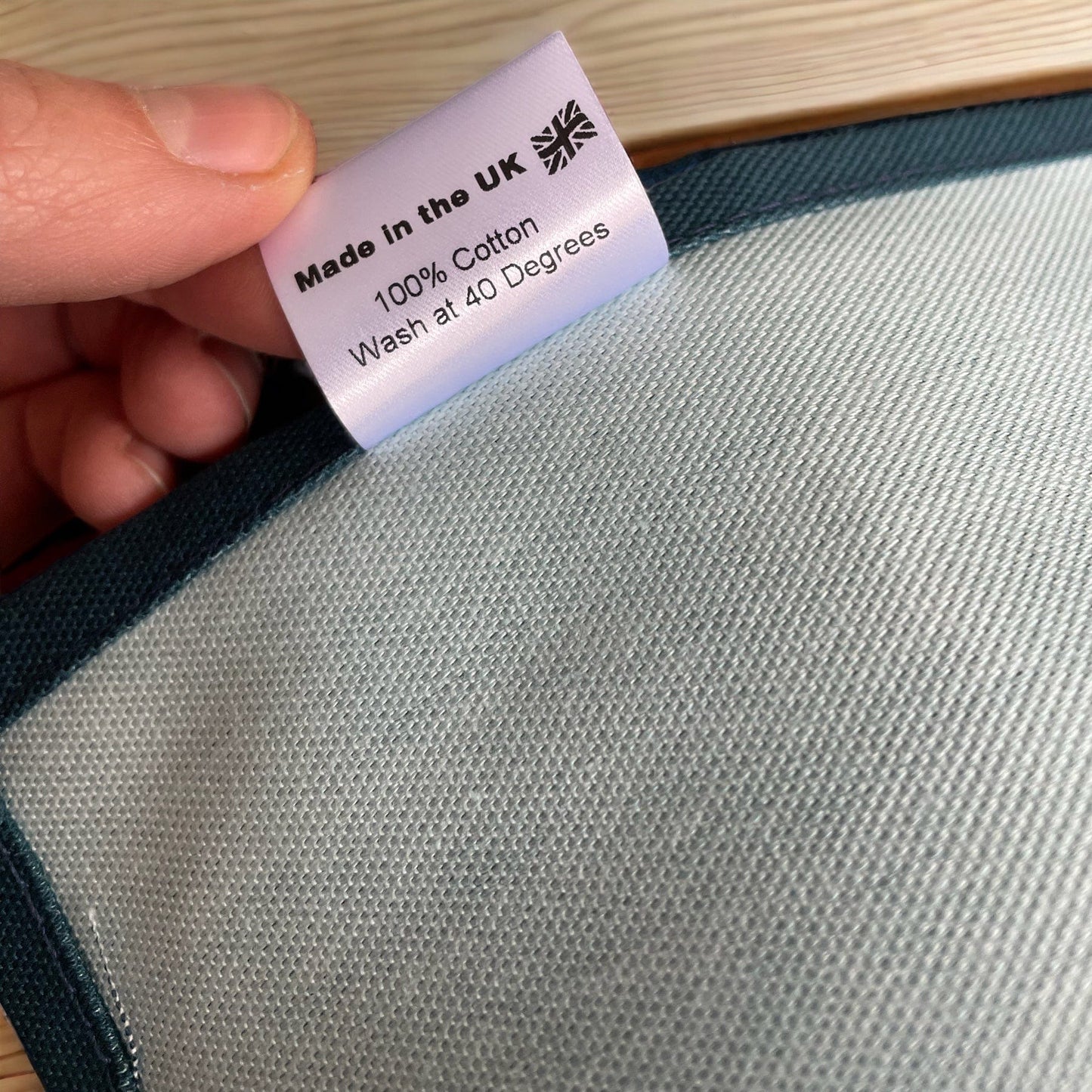 Identity in Christ hand-lettered tea towel - pink on blue And Hope Designs Kitchen Towels