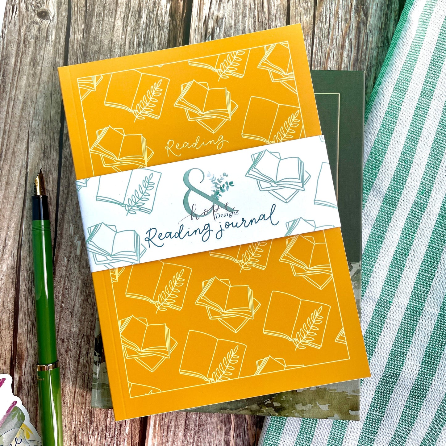 Reading journal, bookish yellow cover And Hope Designs Notebook