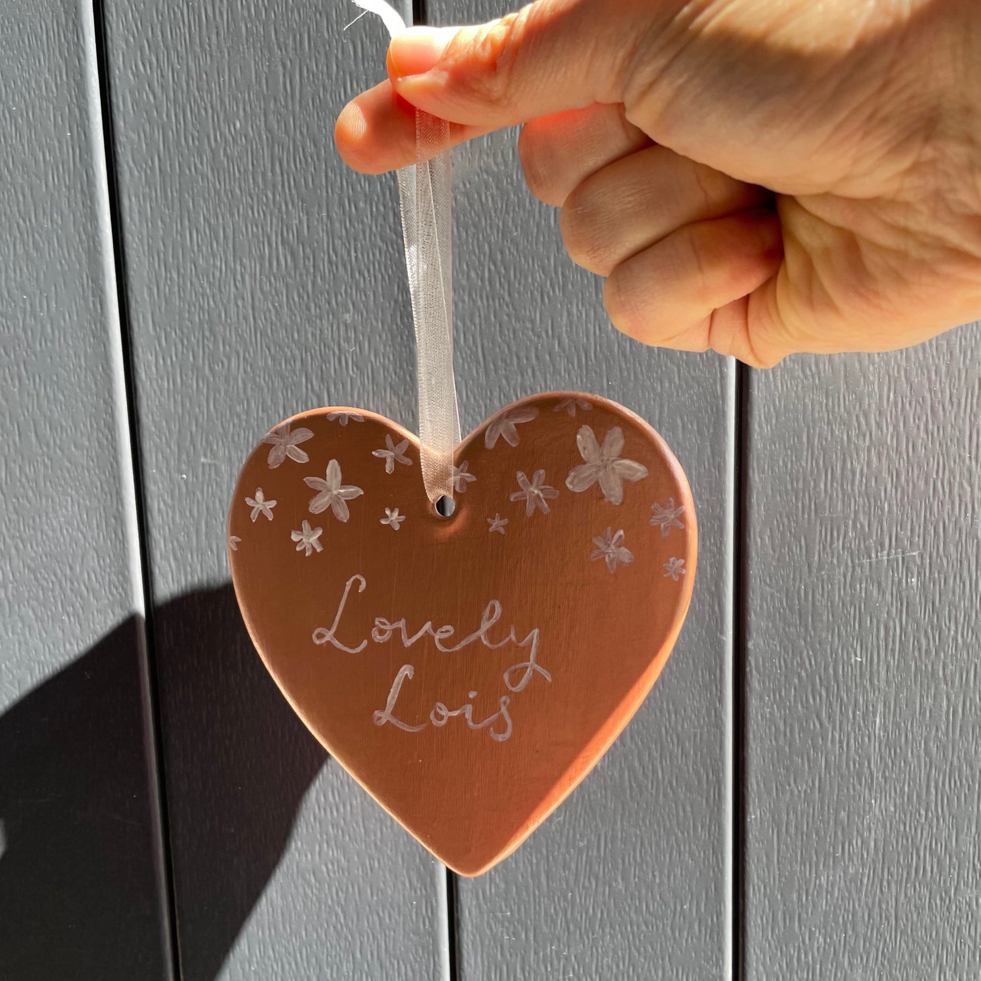 Personalised rose gold ceramic heart decoration Baubles And Hope Designs   