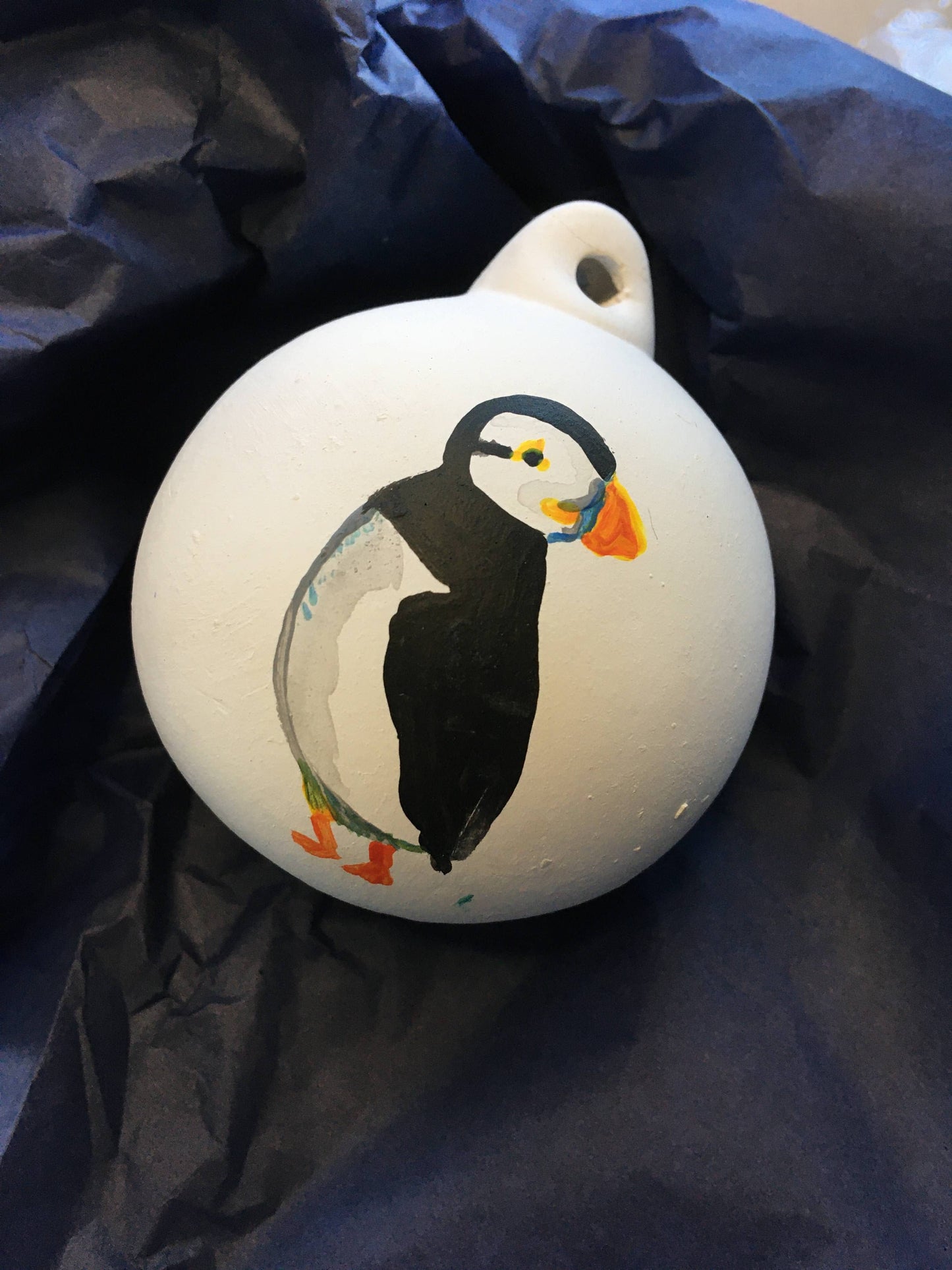 Puffin ceramic Christmas baubles Baubles And Hope Designs   