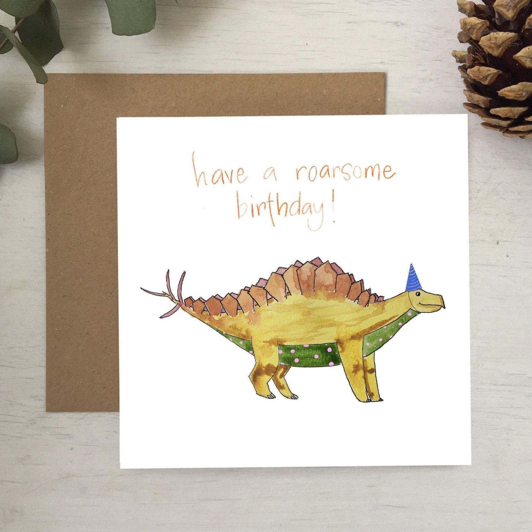 Personalised 'Have a Roarsome Birthday' Dinosaur Card - Bespoke Gifts