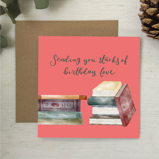 Book stacks of birthday love card And Hope Designs Cards