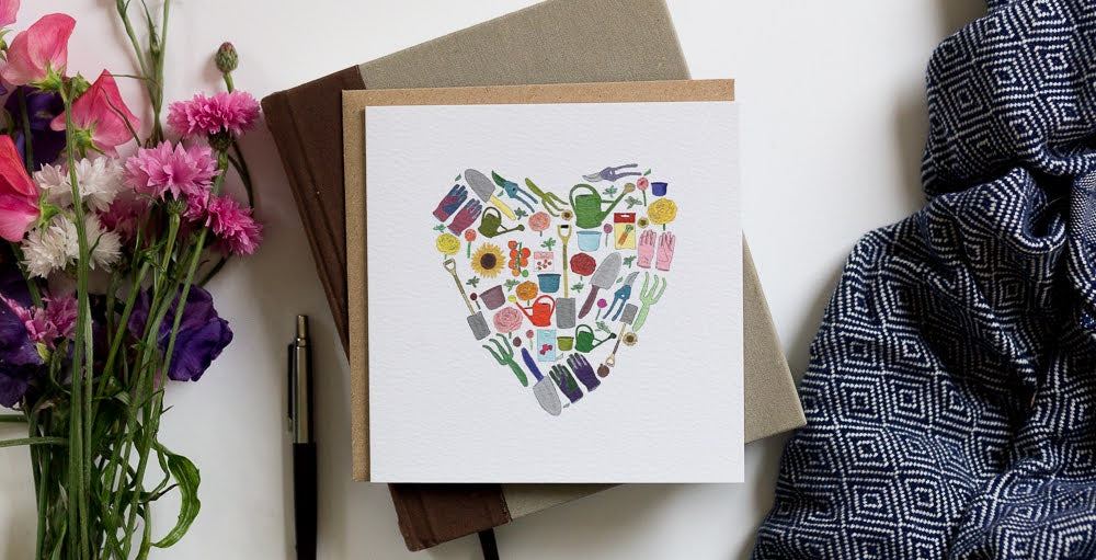 Gardening heart card for Valentine’s Day, Mother’s Day or sending a love note in spring