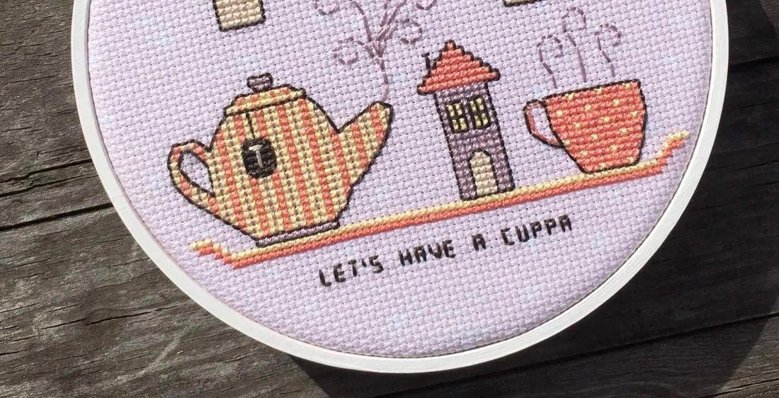 Embroidery kit by stitch with Susie that says “let’s have a cuppa”