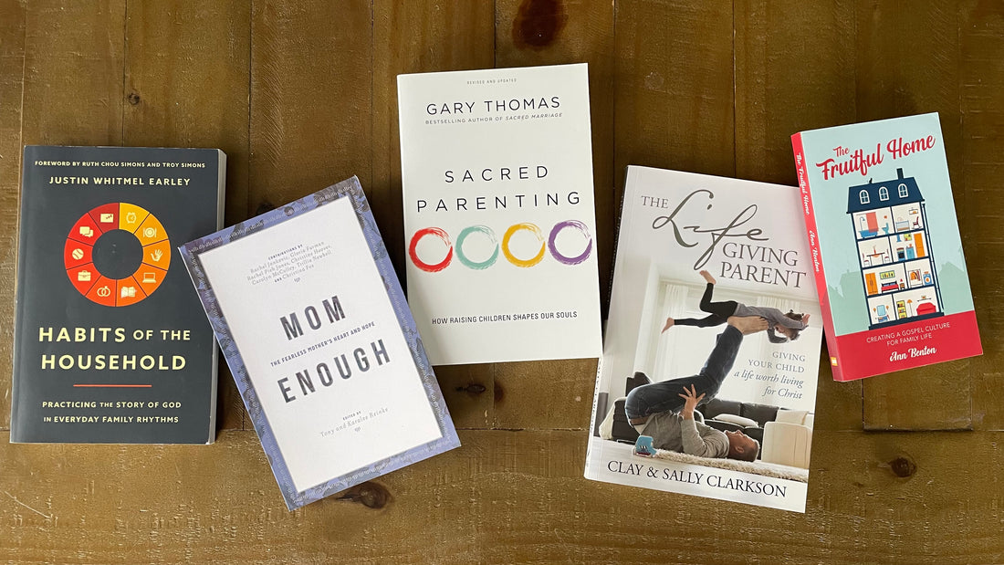 Photograph of the five Christian parenting books spoken about in the blog post 