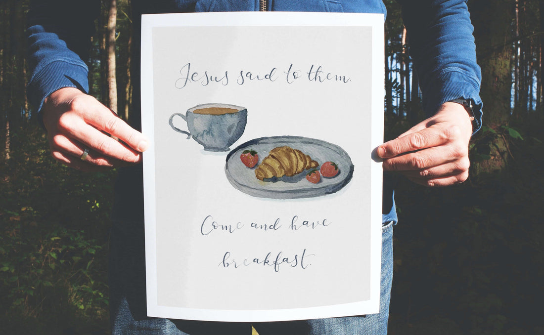 Jesus said to them come and have breakfast Christian wall print