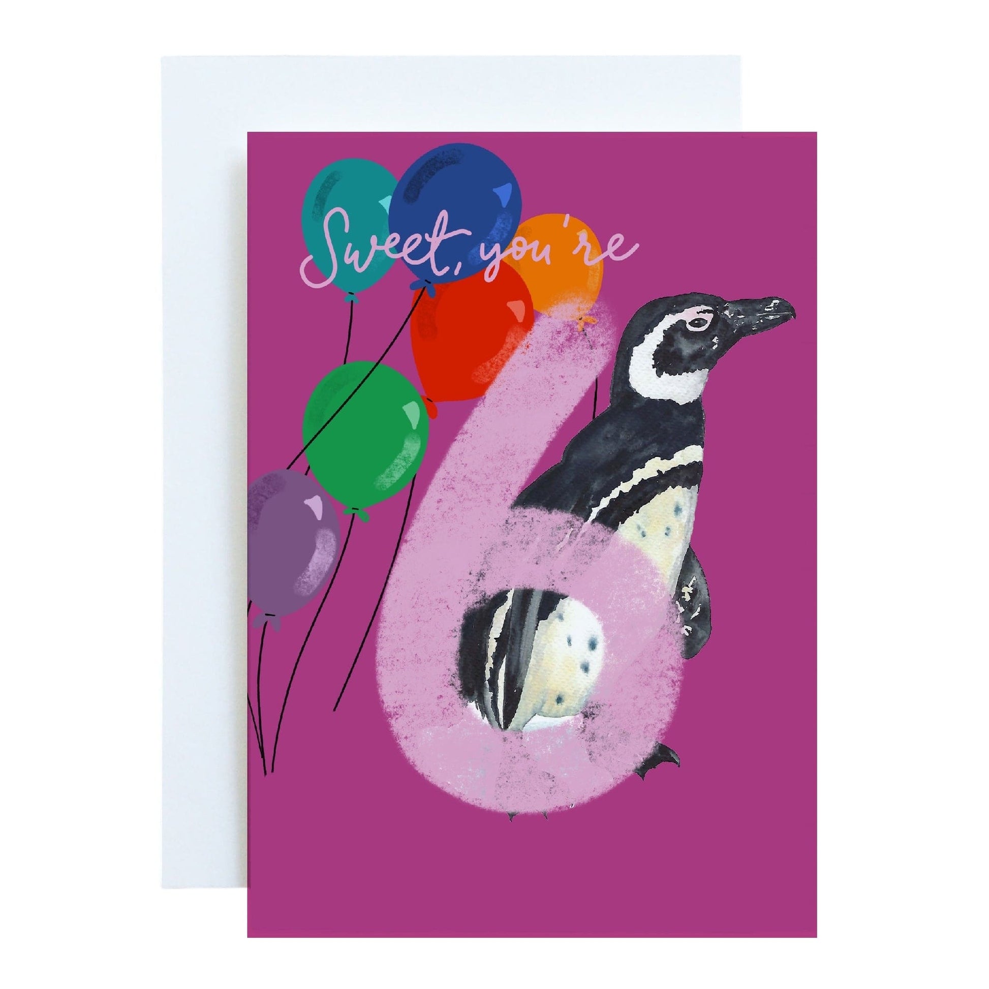 6 - Sixth birthday Card - Bright “Sweet! You’re 6” with penguin And Hope Designs Cards