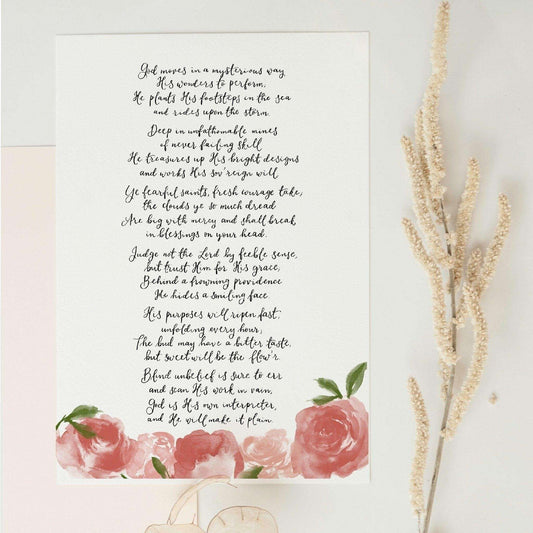 A4 Christian print - God moves in a mysterious way hymn And Hope Designs Print