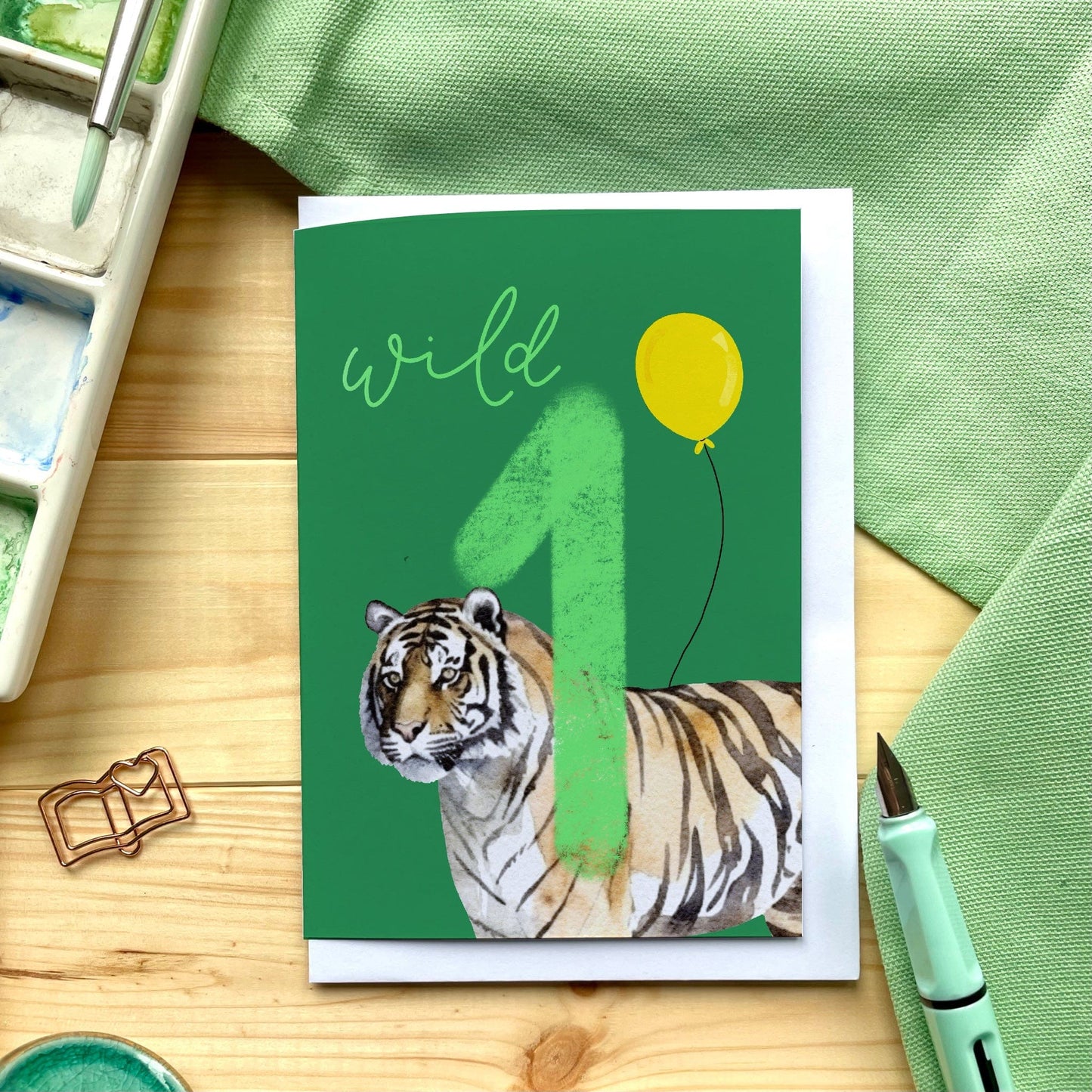And Hope Designs Cards 1 - First birthday Card - Bright “Wild 1” with tiger
