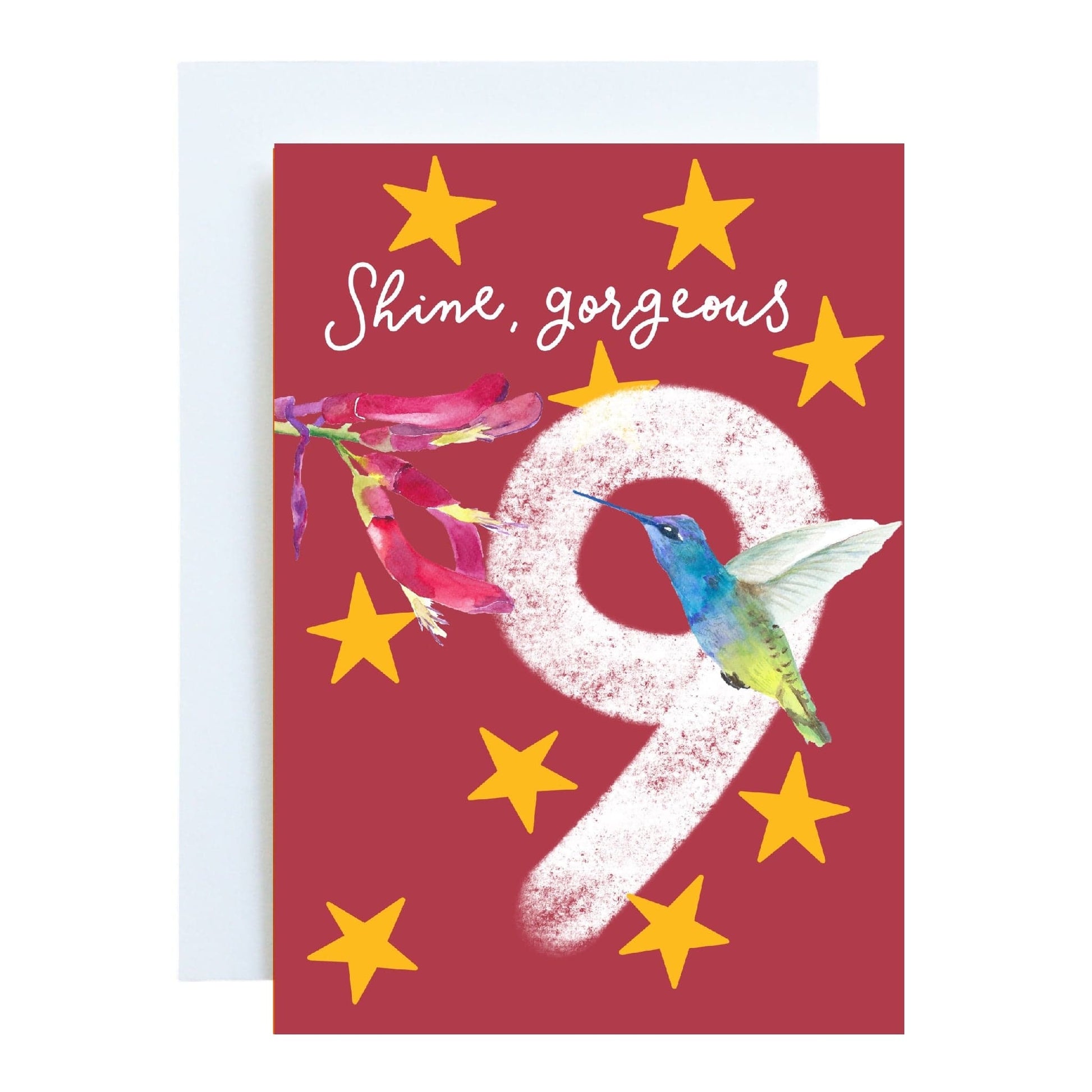 And Hope Designs Cards 9 - Ninth birthday Card - Bright “Shine Gorgeous 9” with hummingbird