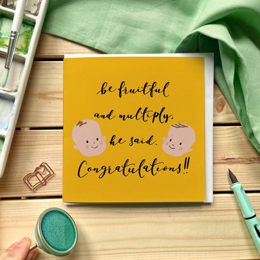 And Hope Designs Greeting & Note Cards Be fruitful and multiply Christian new baby card (for twins!)