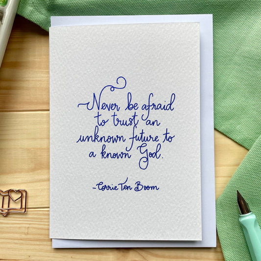 And Hope Designs Cards Corrie Ten Boom quote greeting card - blue