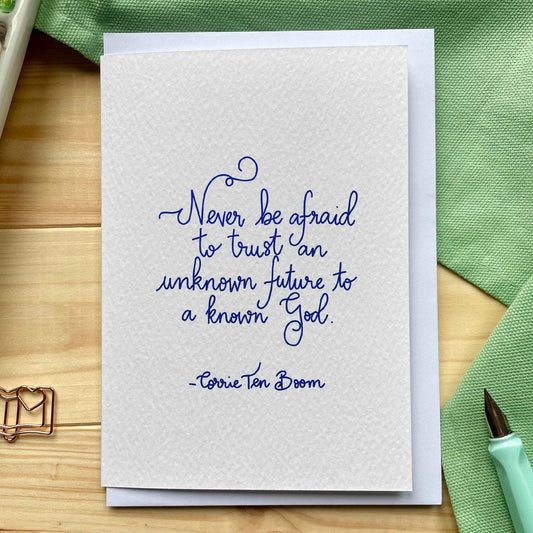 Corrie Ten Boom quote greeting card - blue Cards And Hope Designs   