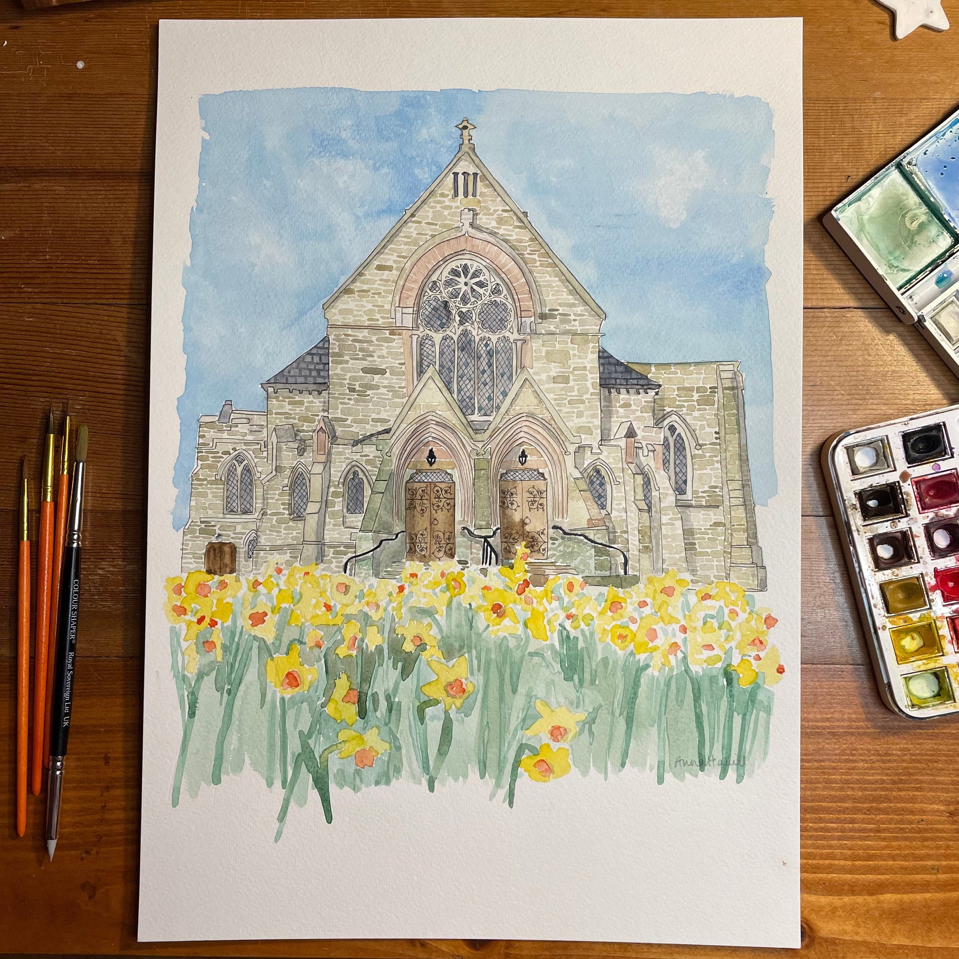 Custom Watercolour church or wedding venue painting Commission And Hope Designs A3 No thanks 