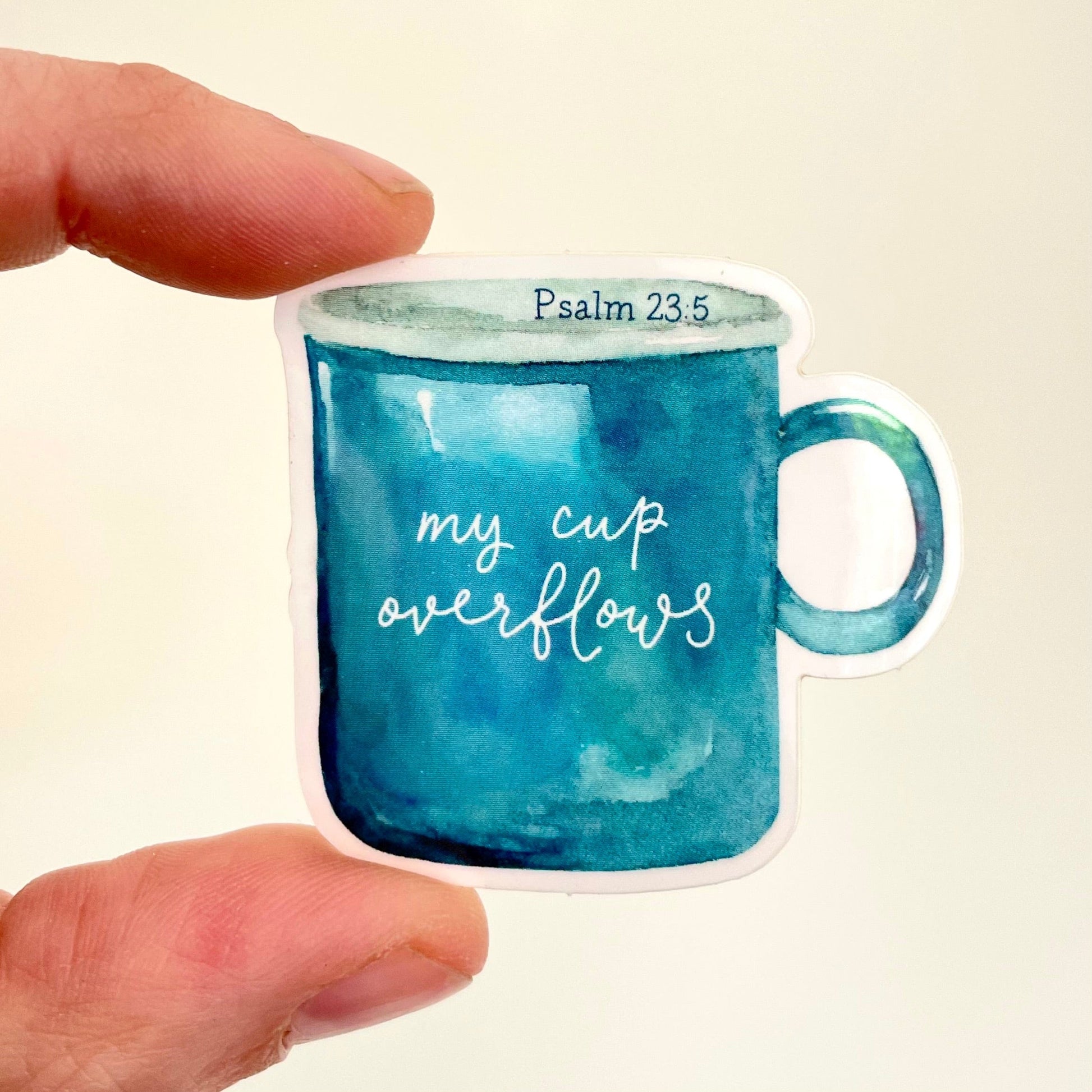 My Cup overflows - watercolour mug Christian sticker - vinyl stickers And Hope Designs   