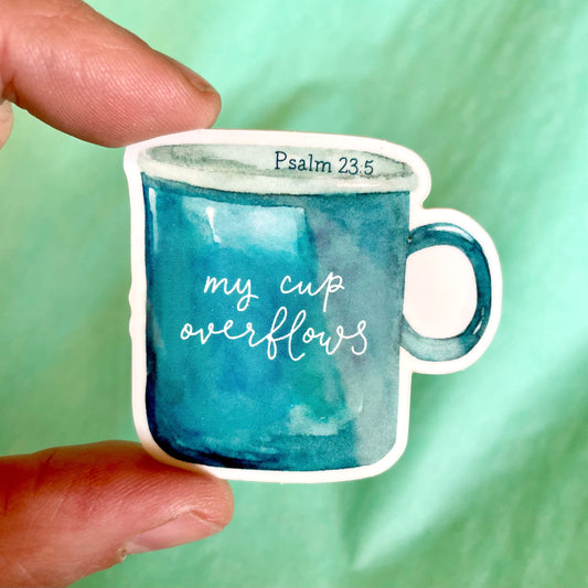 And Hope Designs stickers My Cup overflows - watercolour mug Christian sticker - vinyl