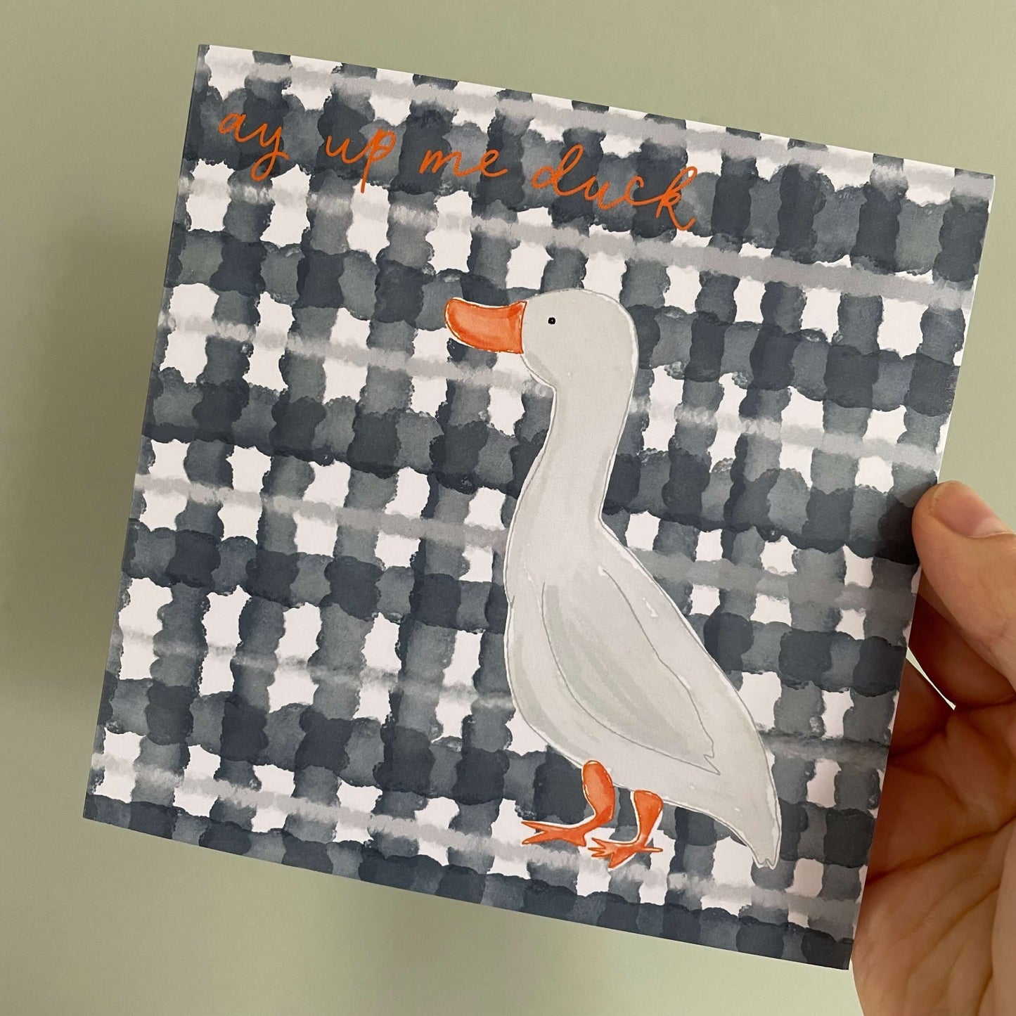 Ay up me duck gingham greeting card And Hope Designs Cards