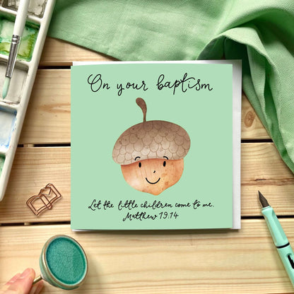 Baby baptism card, let the little children come to me infant baptism card And Hope Designs Cards