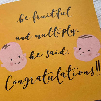Be fruitful and multiply Christian new baby card (for twins!) And Hope Designs Greeting & Note Cards