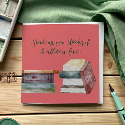 Book stacks of birthday love card And Hope Designs Cards
