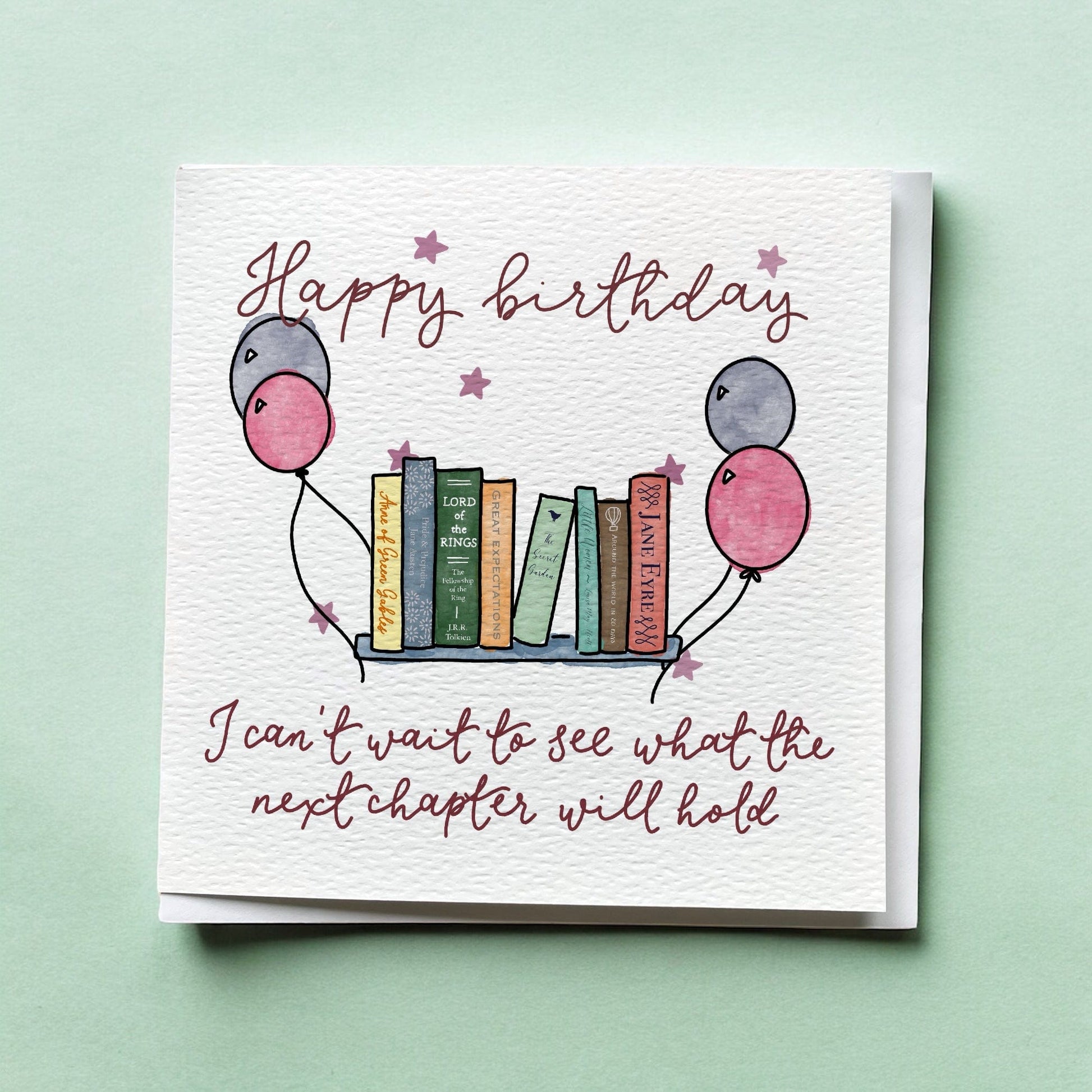 Bookish birthday card - Bookshelf of classic novels And Hope Designs Cards