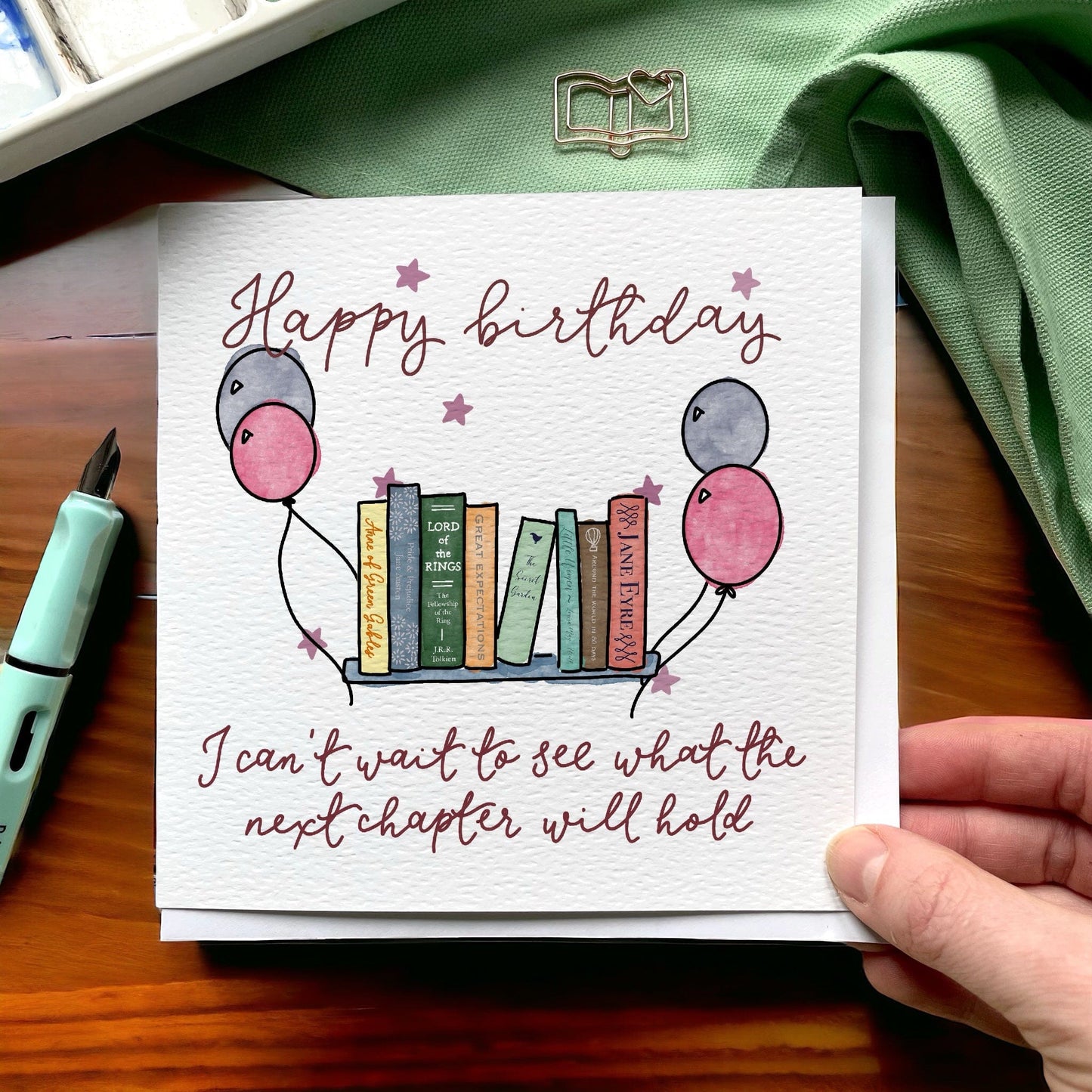 Bookish birthday card - Bookshelf of classic novels And Hope Designs Cards