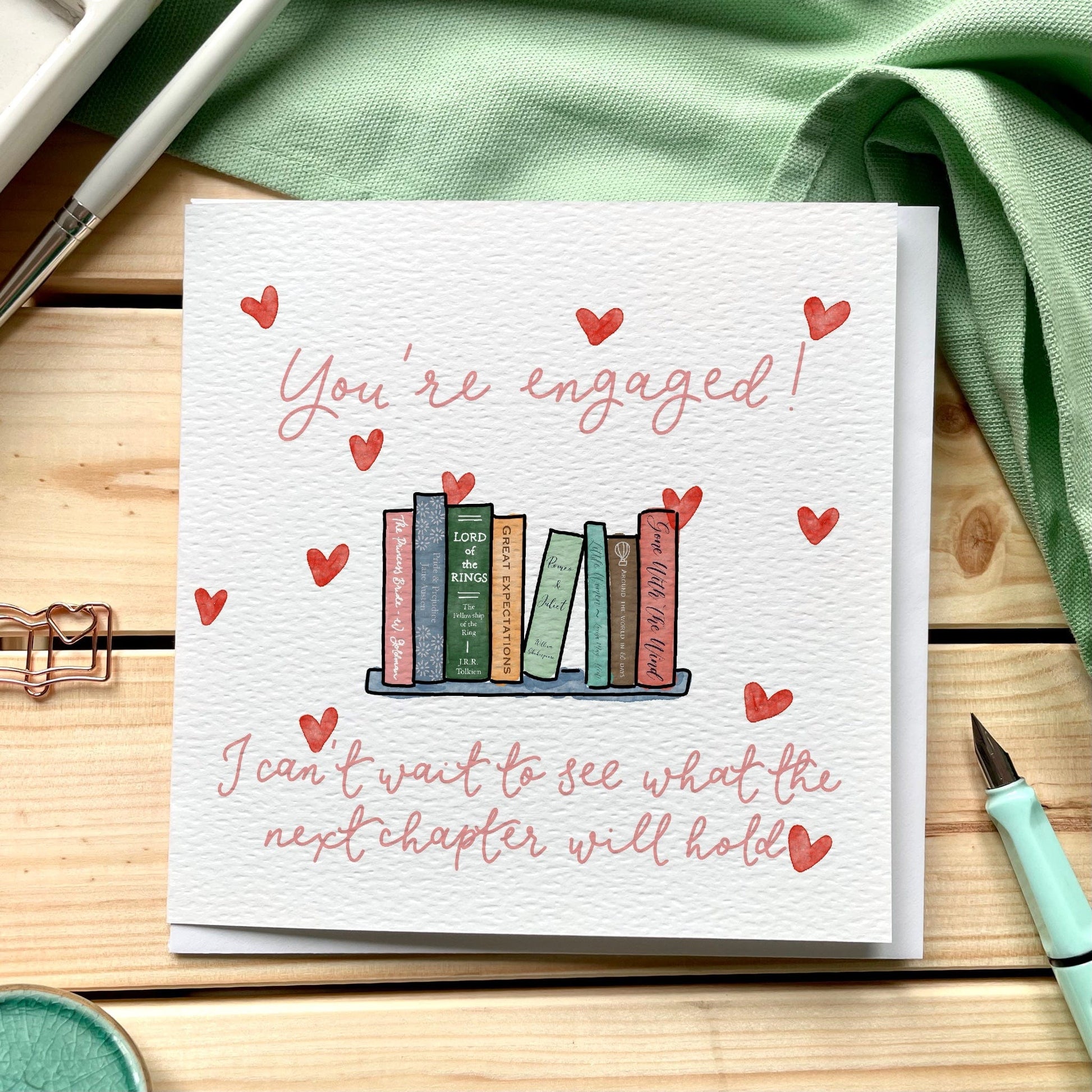 Bookish engagement card - Bookshelf of classic novels And Hope Designs Cards