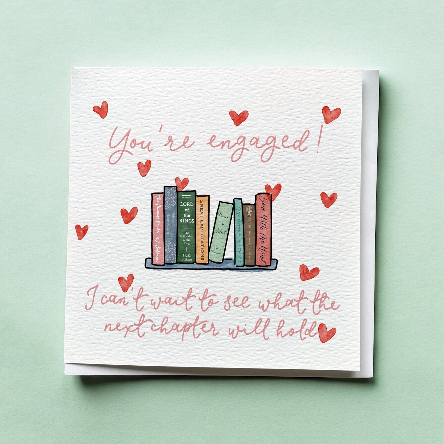 Bookish engagement card - Bookshelf of classic novels And Hope Designs Cards