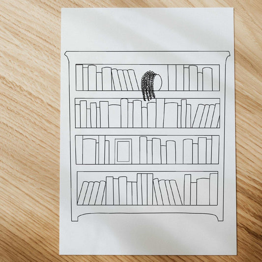 Bookshelf colouring page reading tracker And Hope Designs Digital