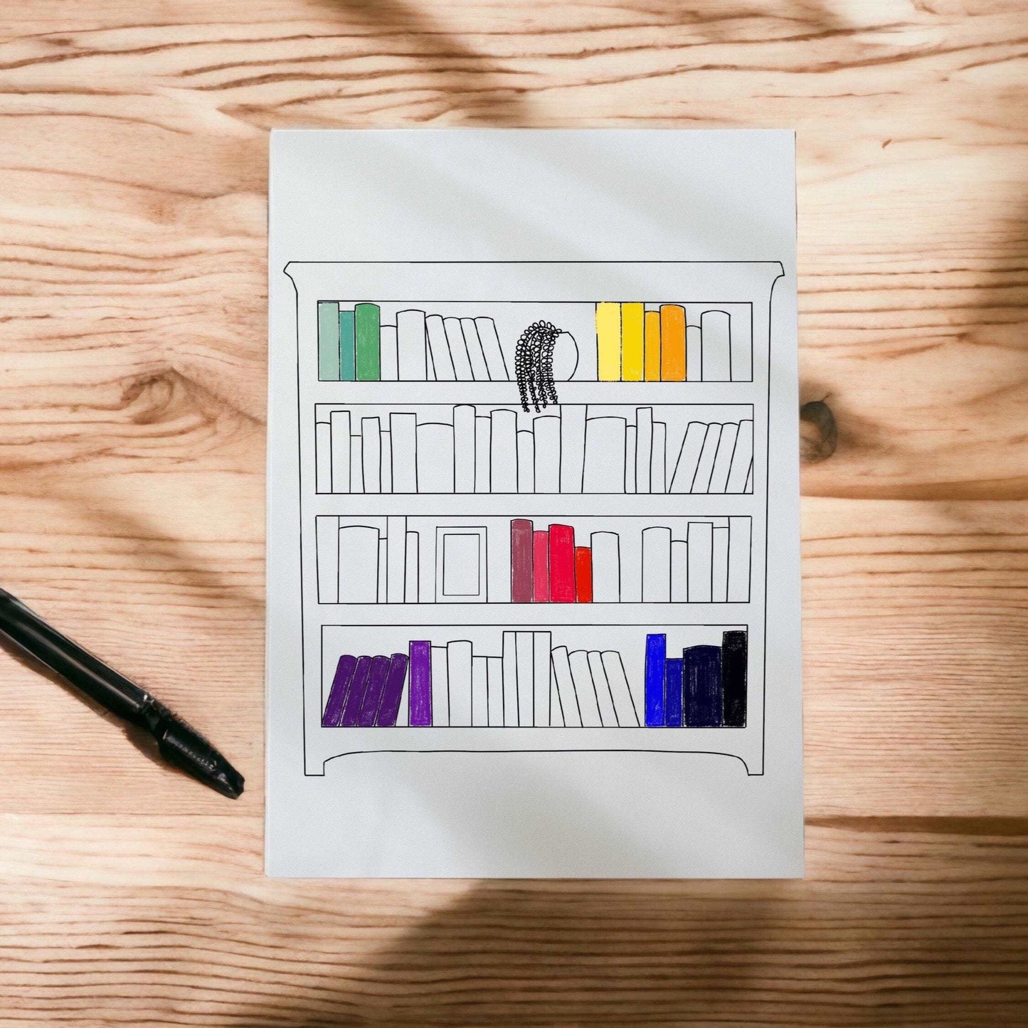 Bookshelf colouring page reading tracker And Hope Designs Digital
