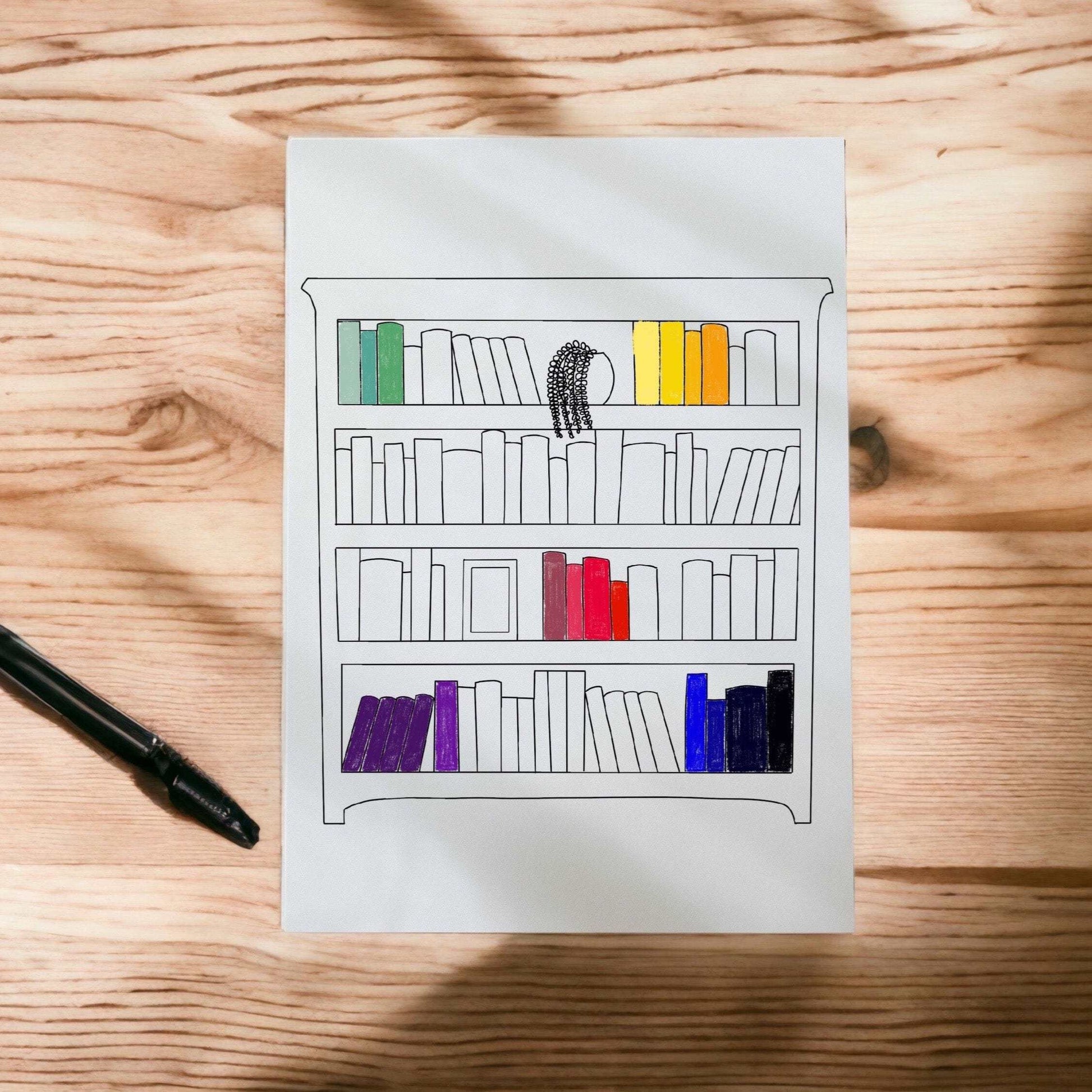 Bookshelf colouring page reading tracker And Hope Designs Digital