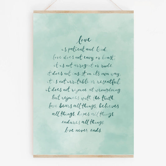 Calligraphy scripture print - 1 Cor. 13:4-8 And Hope Designs Print