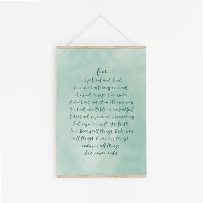 Calligraphy scripture print - 1 Cor. 13:4-8 And Hope Designs Print