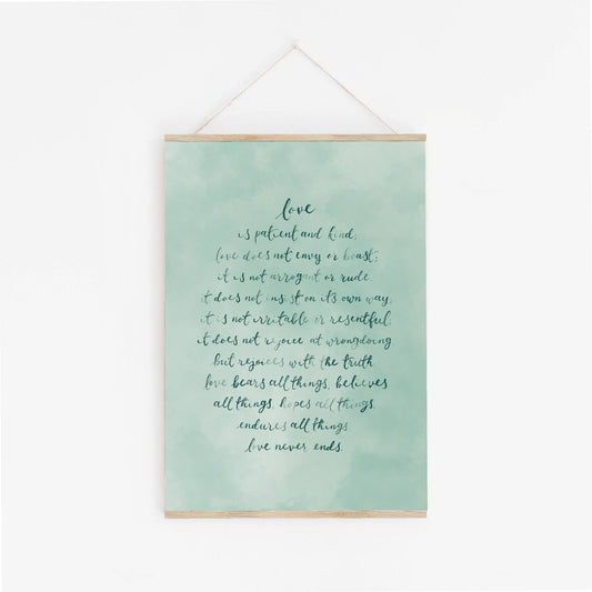 Calligraphy scripture print - 1 Cor. 13:4-8 And Hope Designs Print