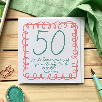 Christian Birthday Card - 50 - Swirly And Hope Designs