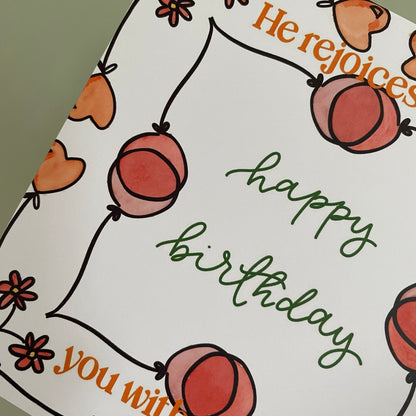 Christian birthday card - He rejoices over you with singing And Hope Designs Cards