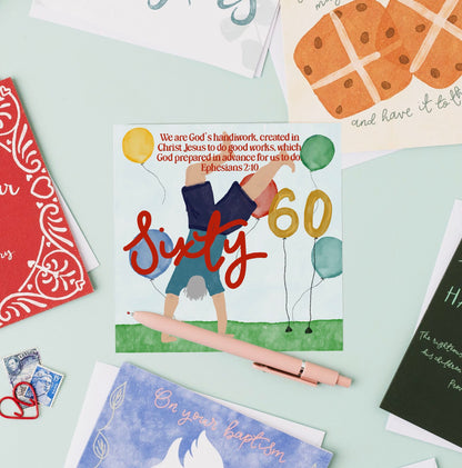 Christian Birthday Card - Illustrated 60th Handstand And Hope Designs