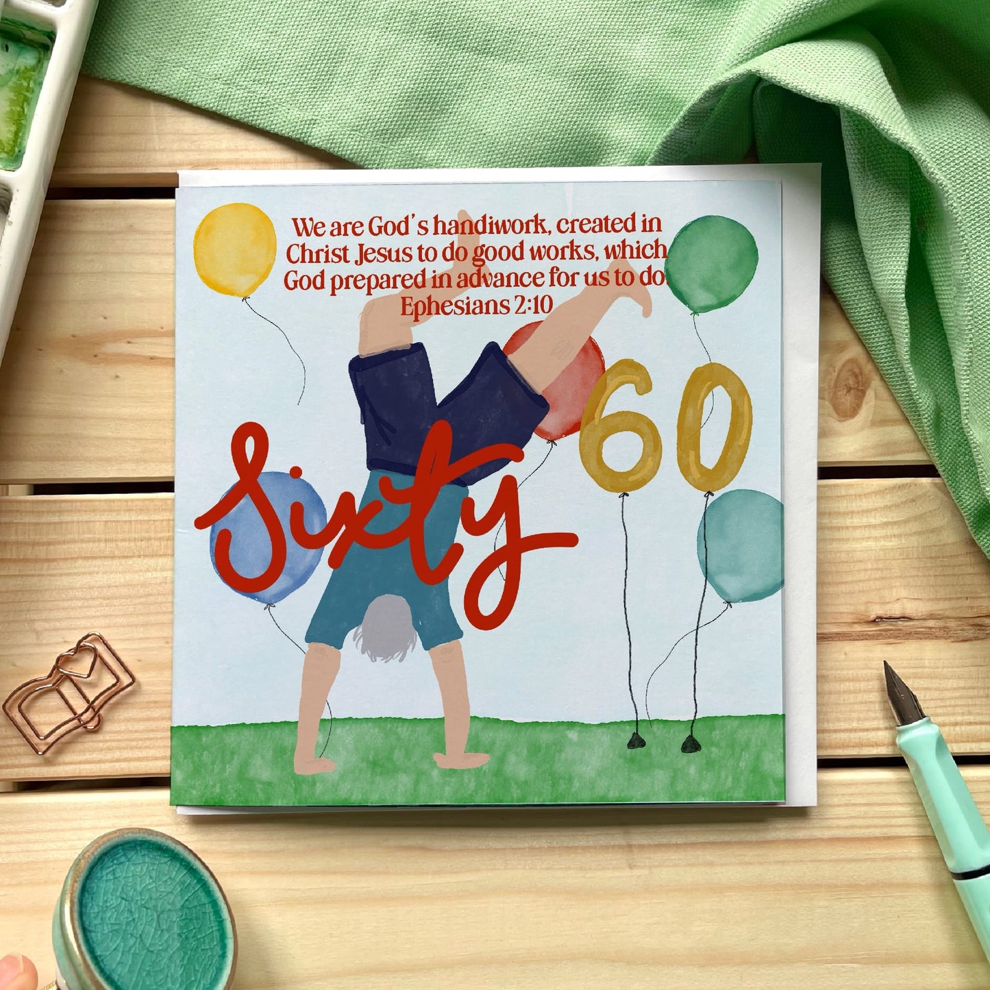 Christian Birthday Card - Illustrated 60th Handstand And Hope Designs Cards