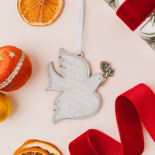 Christian Dove Hanging Christmas Decoration, Isaiah 9:6 And Hope Designs Baubles