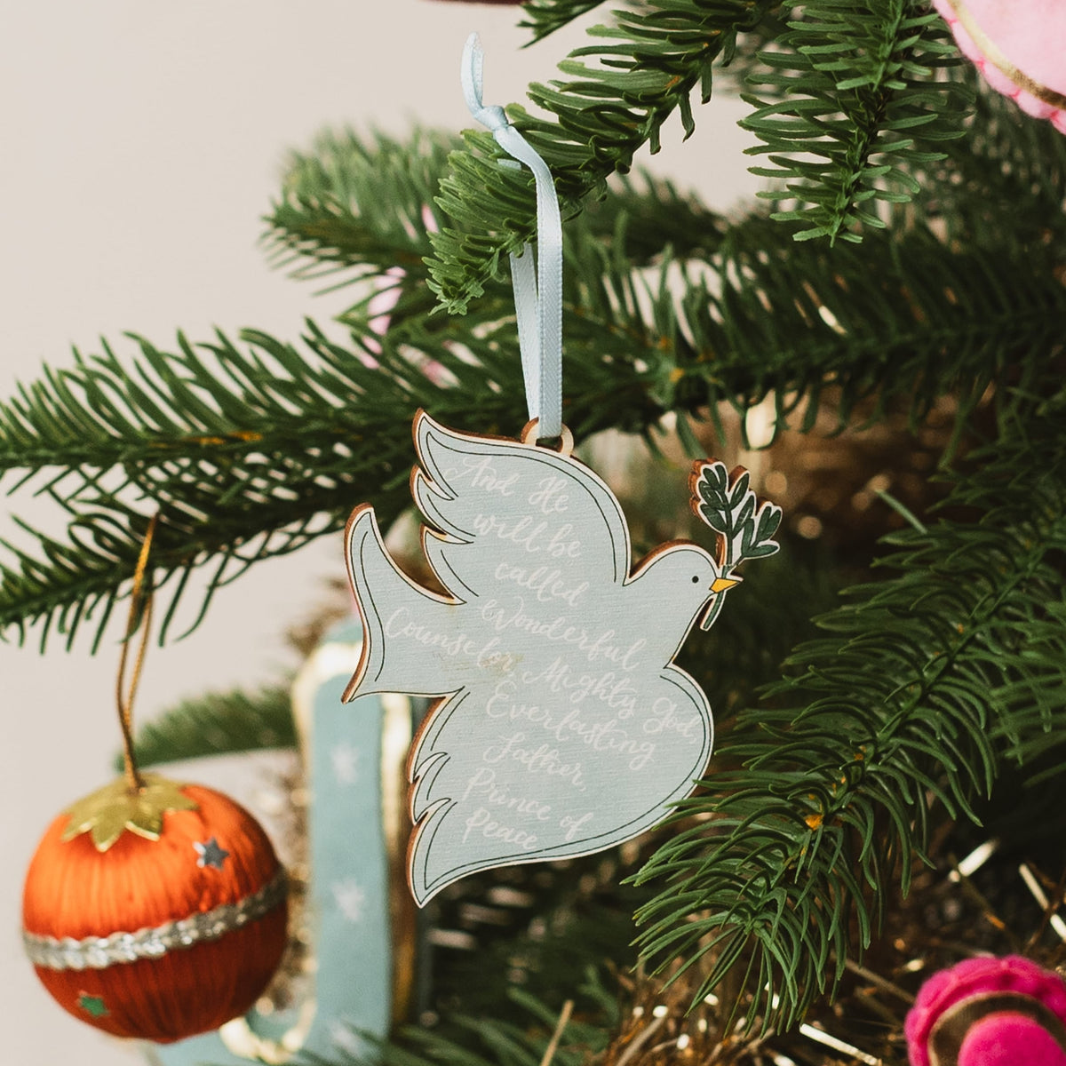 Christian Dove Hanging Christmas Decoration, Isaiah 9:6 And Hope Designs Baubles