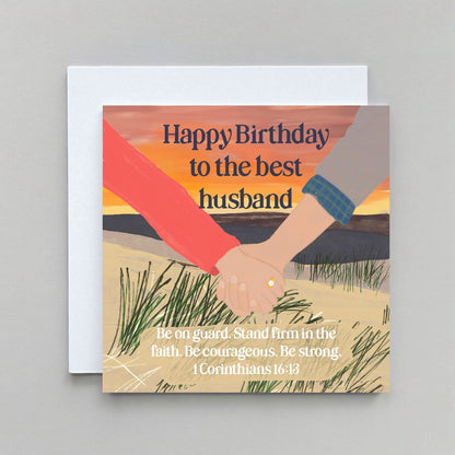 Christian Husband Birthday Card - Beach Holding Hands And Hope Designs Cards