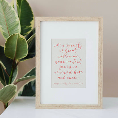 Christian Print - When Anxiety Is Great Within Me - Pink And Hope Designs Print
