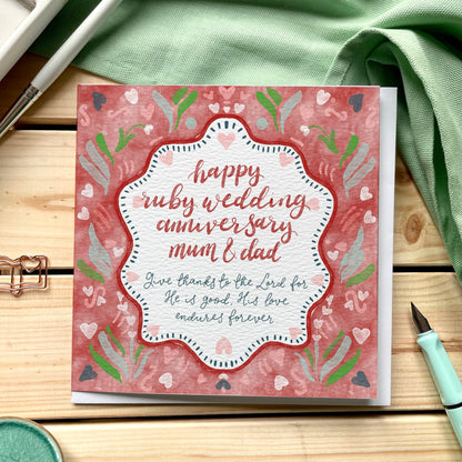Christian Ruby Wedding Anniversary Card With Scripture And Hope Designs