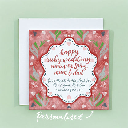 Christian Ruby Wedding Anniversary Card With Scripture And Hope Designs