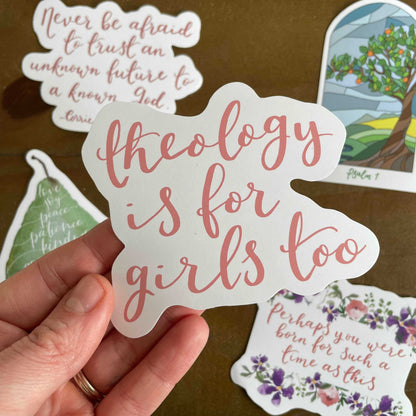 Christian sticker, large theology is for girls too And Hope Designs stickers
