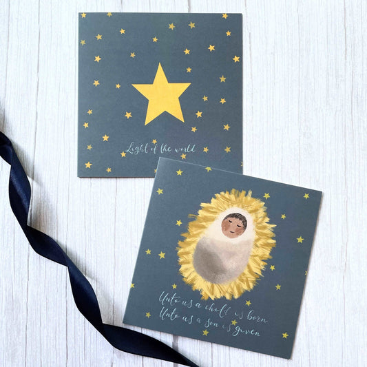 Christmas cards - modern nativity and grey star set Set of 4 And Hope Designs Greeting & Note Cards