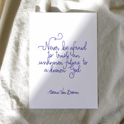 Corrie Ten Boom Quote Christian Print - Navy Blue And Hope Designs Print